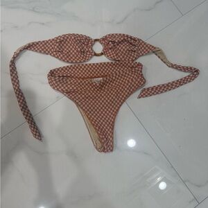 SANORI SWIM brown checkered type print bikini SET. Both size small